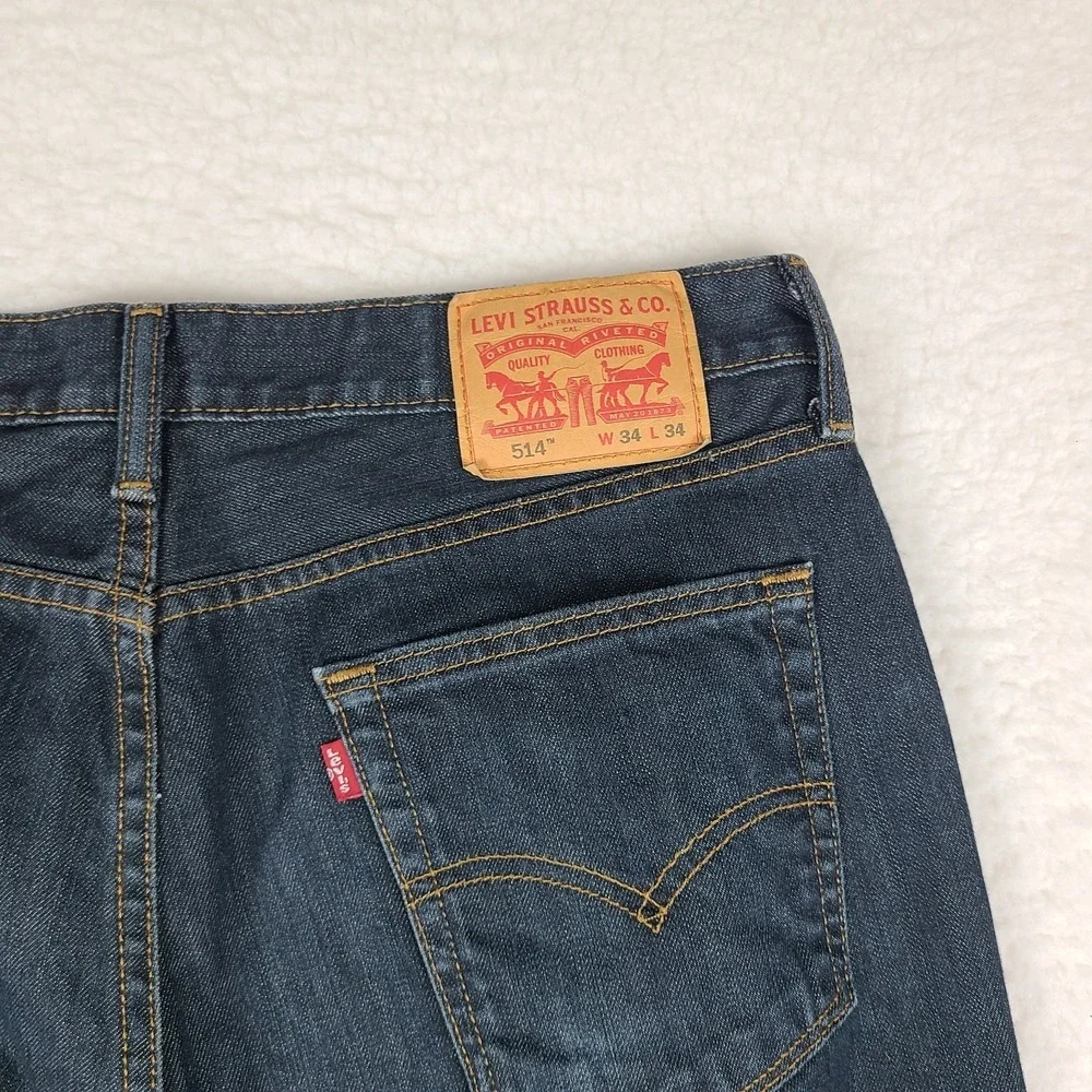 Levi's 514 Jeans Mens‎ 34x34 Blue Regular Fit Straight Leg Dark Wash 100% Cotton
